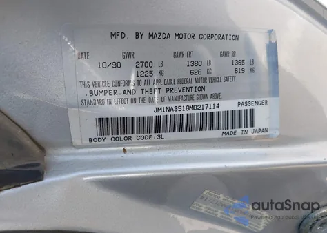 1991 Mazda Mx-5 Miata from USA, damaged, VIN JM1NA3518M0217114